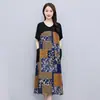 Vestido Suelto de Talla Grande Estilo Nuevo Verano 2026 para Mujeres de Talla Grande, Elegante Vestido de Patchwork Floral de Algodón Puro y Seda para Madres de Mediana Edad
