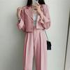 Conjunto Elegante de Blazer Curto com Lapela para Mulheres, Estilo Europeu e Americano, Primavera e Outono, Novo Estilo Transfronteiriço para o Trabalho Pg238