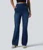 Jeans Boca de Sino de Alta Elasticidade para Mulheres do Tiktok, Calças Longas Casuais Slim-Fit de Cintura Alta, Jeans Azul Escuro Fashion Europeu e Americano de Comprimento Total