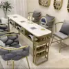 Conjunto de Mesa e Cadeira para Manicure Famoso na Internet, Mesa de Maquiagem e Manicure Simples de Mármore Estilo Nórdico Individual/Dupla, Mesa Simples Específica para Manicure
