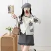 Jaqueta Cardigan de Tricô Jacquard Color-Blocking Floral Tridimensional Estilo Coreano, Novo para Primavera e Outono, Doce Juvenil, Gola Redonda, Versátil