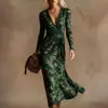 Vestido Transfronteiriço Novo Estilo com Decote em V e Mangas Longas com Elementos de Impressão Digital 3D, Saia Fashion e Personalizada para Marcar a Cintura Feminina