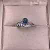 Anel de Topázio Azul Londres Prata s925 Incrustado Retrô Fino Redondo Folha de Salgueiro Joia de Mão Colorida para Mulheres Cristal Tesouro