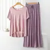 Traje de Moda Casual de Verano Transfronterizo para Mujer, de Modal, Cuello Redondo, Manga Corta, Pantalón de Pierna Ancha, Ropa de Casa, Holgado, Tallas Grandes