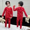Conjunto de Ropa Interior Térmica Roja de Año Nuevo para Niños, Pijama Suave Festivo para Niños y Niñas, Nuevo Estilo para el Año de Nacimiento