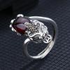 Anillo Pixiu Transfronterizo para Hombres y Mujeres, Anillo Abierto Retro de Plata con Granate, Joyería de Mano Estilo Étnico Suministro Directo de Fábrica