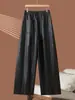 Foto real de los nuevos pantalones de cuero casual de cintura alta para adelgazar de otoño e invierno, pantalones de cuero suave de moda geniales para abuela, pantalones de pierna ancha tipo globo, pantalones para botas