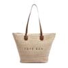 Nova Bolsa Tote Trançada Popular de Verão Moda Feminina Bolsa de Ombro Trançada com Letras Bolsa de Praia para Férias na Costa