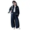 Conjunto de mezclilla para niñas, colección de otoño 2026, estilo nuevo para niñas mayores, con una chaqueta tipo dos piezas y pantalones casuales de pierna ancha para primavera y otoño