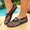 Sandalias Planas de Malla con Punta Redonda y Hebilla Metálica, Tallas Grandes, Estilo Europeo y Americano, Nuevas de Primavera/Otoño 2026, Estilo Transfronterizo para Mujer, Listas para Enviar
