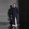 Gabardina de estilo relajado de alta gama 2026 nueva de lyocell lino transpirable de doble botonadura silueta larga gabardina chaqueta