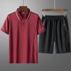 Terno de seda gelo de verão masculino, camisa polo de secagem rápida, não passável, manga curta, conjunto esportivo casual de duas peças, shorts plus size