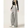 Calça Jeans Wide Leg Cinza Claro para Mulheres, Tendência Primavera/Verão 2026 Versátil Nova Calça Reta Solta de Cintura Alta
