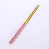 Palillos de acero inoxidable 304 estilo coreano dorados palillos coloridos antideslizantes anti-quemaduras cuadrados juego de regalo de palillos se puede fijar logo