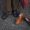 Zapatos de tacón bajo de cuero de caballo lavado al agua para mujer, nuevo estilo otoño/invierno, cuero genuino, con cordones, cómodos, punta redonda, apertura profunda, zapatos de mujer