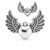 Set de 11 piezas de colgantes serie alas de corazón plateadas, dijes vintage de aleación para manualidades, para pulseras, llaveros y accesorios