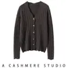 Cardigan trançado de cashmere aconchegante para outono e inverno para mulheres, casaco suéter vintage de gola V para o dia a dia, casaco de malha feminino de estilo solto e casual