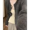 Cardigan de Tricô Vermelho-Rosa Estilo Preguiçoso Único para Mulheres Início da Primavera Atmosfera Suave Jaqueta Suéter Macia Lindo Top