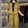 Shanli Dadi Primavera e Verão Novo Manga Meia Ferramenta Conjunto de Duas Peças Cor Casual Solto Plus Size Versátil Moda terno