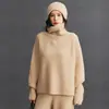 2025 Nuevo Otoño e Invierno para Mujer Suéter de Cachemira Holgado de Rayas en el Hombro Raglán de Cuello Alto Prendas de Punto Base