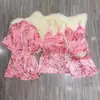 Novo Conjunto de Pijama Duas Peças em Seda Gelada Atração Pura com Bojo Renda Lingerie Sexy Alça Fina Conjunto de Quatro Peças