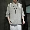2022 primavera e verão estilo chinês masculino de linho de algodão cinco camiseta de manga curta tamanho grande masculino solto casual top atacado