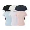 Camiseta Corta de Manga Corta con Cuello Redondo Simple de Moda Verano Nuevo Versátil Ajustado Casual Base de Tencel Lino Top