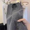 Falda midi de punto suave a rayas grises vintage para mujer, otoño e invierno, con cordón, cintura alta, caída holgada, informal, recta, adelgazante