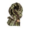 Cachecol Feminino Quente 100% Lã Outono/Inverno 2026 com Franja Xadrez de Fio Prateado, Cachecol Longo com Borlas Estilo Chanel