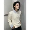 Suéter Estilo Americano Cleanfit Falso Duas Peças com Gola Henley para Homens, Outono Estilo Old Money Tricô Trançado Patchwork Listrado
