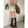 Botas Longas Marrons de Cano Alto com Sola Grossa para Mulheres 2025 Novo Outono e Inverno Botas de Cano Médio Slim