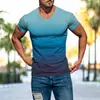 2026 Amazon Wish Comércio Exterior Verão Roupas Masculinas 3D Cor Gradiente Moda Estampa Camiseta Slim Fit Gola V Manga Curta