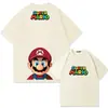Camiseta de Manga Corta de Algodón Puro Estilo Juego Clásico Super Mario para Hombres y Mujeres Verano Tendencia Marca Holgada Hombros Descubiertos Mangas Medias