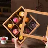 Pastel Lunar Tradicional Chino Caja de Empaque Caja de Regalo Rojo Nueve Cuadrados Yema de Huevo Crujiente Papel Kraft Cuatro-Seis Cuadrados Transparente