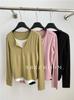 Otoño e Invierno 2024/Camiseta de Manga Larga Falsa de Dos Piezas para Mujer Estilo Coreano Cuello en V de Contraste Media Botonadura Camisa Base Elástica Superior