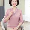 Ropa para Mujeres de Mediana Edad y Mayores 2023 Otoño Nueva Moda Cuello Cheongsam Suéter Elegante de Madre Talla Grande Top de Punto