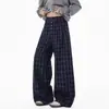 Pantalones Casuales a Cuadros Estilo Retro Americano con Botones para Hombre y Mujer, Estilo Holgado y Relajado, Pantalones de Pierna Ancha Adelgazantes de Longitud Completa