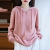 Sudadera con capucha de punto grueso de panal 100% lana con cremallera para mujer en otoño e invierno, suéter casual versátil, grueso, suave y que no hace bolitas