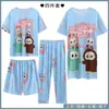 Pedido Extranjero de Amazon Lindo Camisón Pantalón Largo Conjunto de Pijama de Cuatro Piezas Estilo Multi-Dibujos Animados Manga Corta Ropa de Casa Pantalones Cortos Transfronterizo