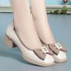 Zapatos Planos de Moño para Mujer, Piel Suave, Suela Suave, Zapatos de Madre, Nuevo Estilo Primavera y Otoño, Tacón Grueso, Zapatos Versátiles para Mujer, Zapatos de Piel para Mujeres de Mediana Edad