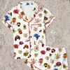 Estampado de Dibujos Animados de Plaza Sésamo Multicolor Comercio Exterior Transfronterizo Europeo y Americano Casual Cuello Solapa Conjunto de Dos Piezas de Pijama para Mujer Ropa de Casa