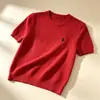 Suéter de Punto Trenzado para Mujer, Manga Corta, Nuevo Estilo Primavera/Verano 2026, Jersey de Cuello Redondo, Bordado de Pony, Top de Color Sólido, Fuente Directa