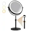 Espejo de maquillaje de altura ajustable, espejo de tocador de doble cara con luces, espejo de mesa, espejo de belleza de escritorio con brillo ajustable