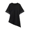 Comercio exterior transfronterizo ropa de mujer 2026 verano nuevo estilo europeo y americano moda camiseta asimétrica de encaje patchwork 4770707