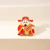Broche Metálico Estilo Chino Dios de la Riqueza Cinco Bendiciones Rojo Festivo Año Nuevo Dios de la Riqueza Fortuna, Prosperidad, Longevidad Bolsa de Buena Suerte Decoración