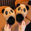 Chinelos de algodão infantis para outono e inverno, antiderrapantes para casa, fofos, de panda, peludos, para meninos e meninas