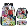Mochila de desenho animado transfronteiriça bolso monstro do tesouro elfo do sonho bebê mochila conjunto de três peças para alunos do ensino fundamental e médio