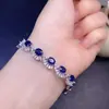Pulseira de Safira Natural, Boa Cor, Todas as Contas São Finas, Prata S925, Pedra Principal Incrustada Fina Tamanho 5*6mm