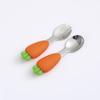 Tenedor y cuchara de silicona de acero inoxidable 304 con mango corto para aprender a comer, cuchara de entrenamiento para bebés, juego de tenedor y cuchara de silicona para alimentos complementarios