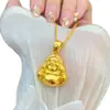 Colgante de Collar de Buda Maitreya Sonriente Chapado en Oro Nuevo Estilo Chino Colgante de Buda de Vientre Grande Cadena para Clavícula Accesorios DIY